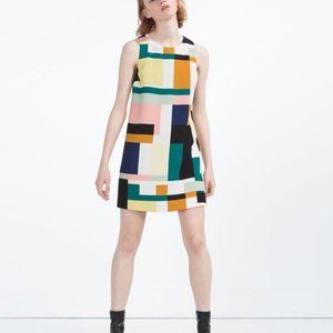 ZARA Mod Geometric Print Dress Romper Size XS